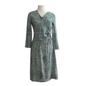 Roz & Ali Faux Wrap Sheath Green‎ White Polka Dot Dress
